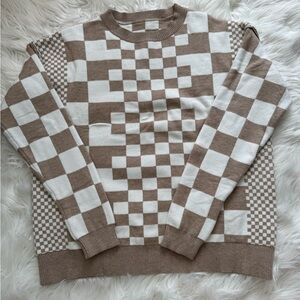 Checkered Brown and White Men's Sweater
